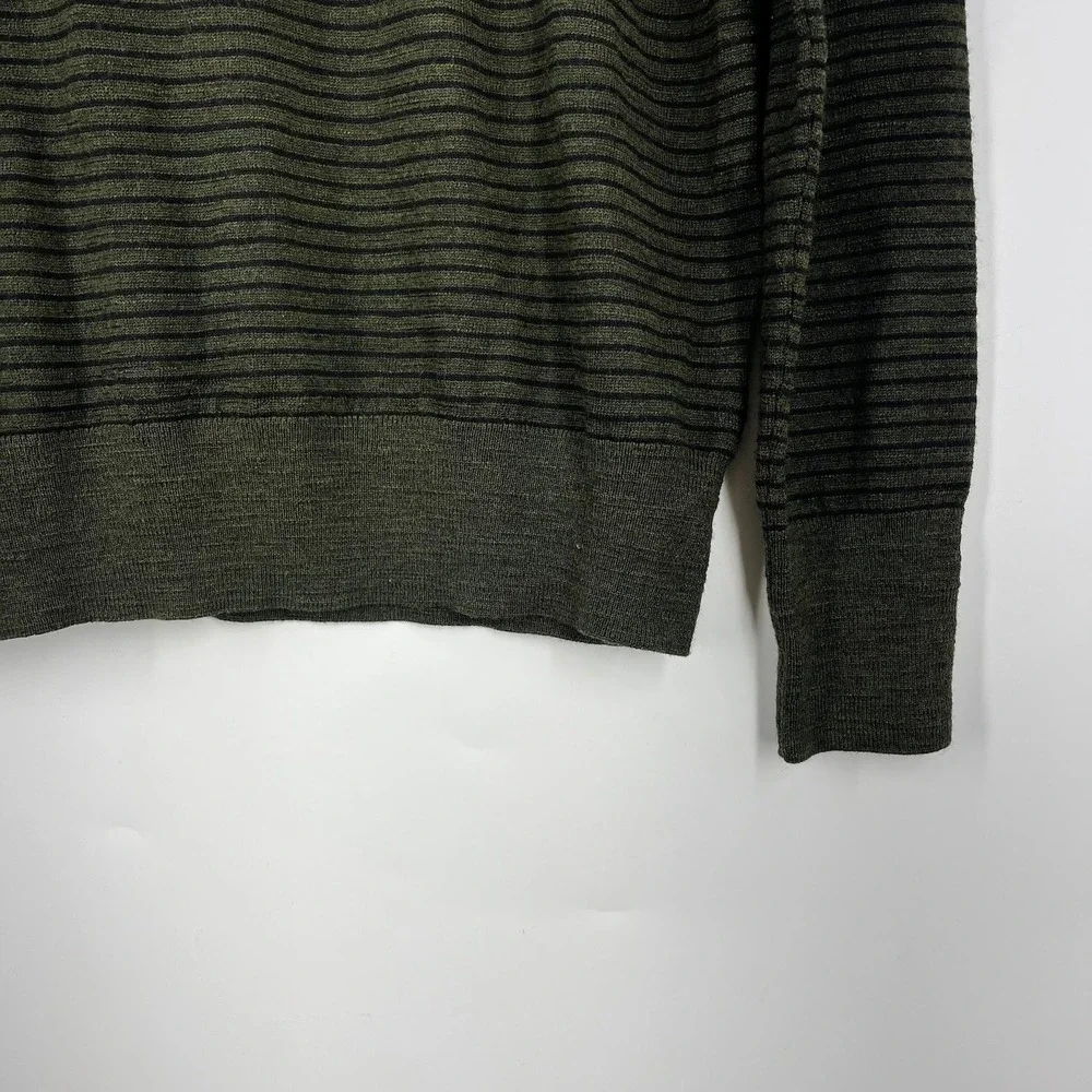 Banana Republic Mens Extra Fine Merino Wool Henley Sweater Olive Green Striped L